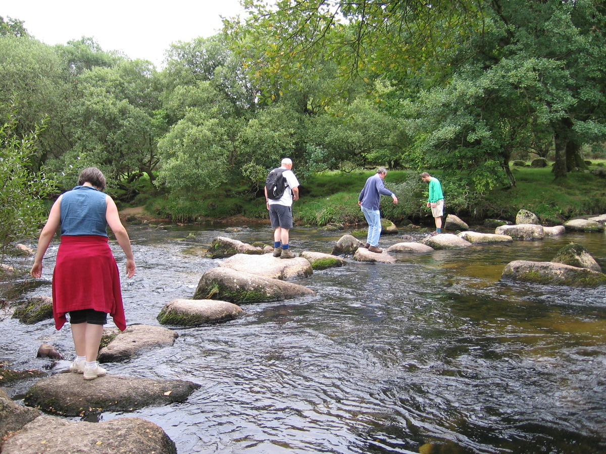 Emily, Chris, Lawrence and James crossing the West Dart